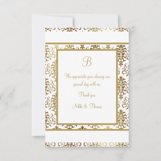 Gold Damask White Monogram Elegant Chic Bedankt (Achterkant)