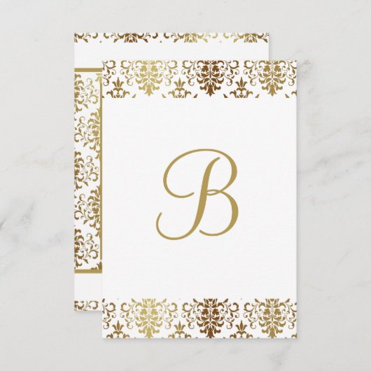 Gold Damask White Monogram Elegant Chic Bedankt (Voorkant / Achterkant)