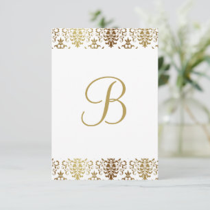 Gold Damask White Monogram Elegant Chic Bedankt