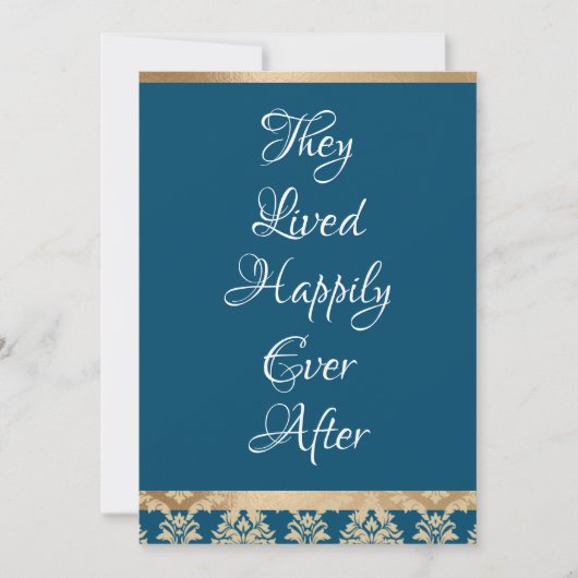 Gold Damask White Script Blue, gelukkig ook op bru Bedankkaart (Voorkant)