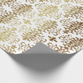 Gold Damask White Script Elegant Cadeaupapier (Hoek)