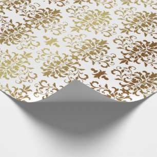 Gold Damask White Script Elegant Cadeaupapier