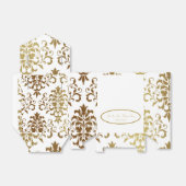 Gold Damask White Script Wedding Elegant Bedankdoosjes (Uitgevouwen)