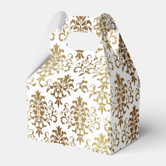 Gold Damask White Script Wedding Elegant Bedankdoosjes (Achterkant)