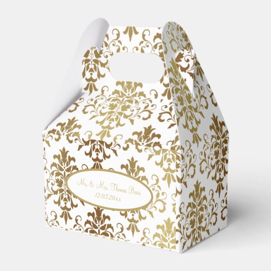 Gold Damask White Script Wedding Elegant Bedankdoosjes (Voorkant Zijde)