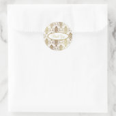 Gold Damask White Script Wedding Elegant Dank je Ronde Sticker (Tas)