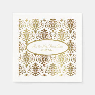 Gold Damask White Script Wedding Elegant Servet