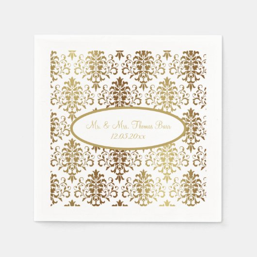 Gold Damask White Script Wedding Elegant Servet (Voorkant)