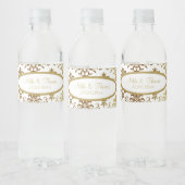 Gold Damask White Script Wedding Elegant Waterfles Etiket (Flessen)