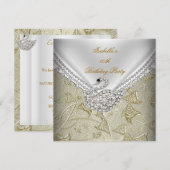 Gold Damask White Swan Elegant Birthday Party Kaart (Voorkant / Achterkant)