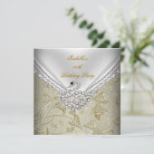 Gold Damask White Swan Elegant Birthday Party Kaart (Staand voorkant)