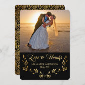 Gold Damask Wreath Photo Weddenschap Hartelijk dan Bedankkaart (Voorkant / Achterkant)