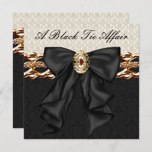Gold Damask Zwart Stropdas Formele Bedrijfsfeest Kaart (Voorkant / Achterkant)