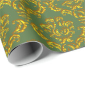 Gold Damaskers op groen Cadeaupapier (Rol Hoek)