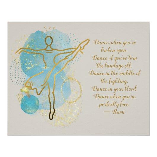 Gold Dancer Line Art Rumi Quote Perfect Poster (Voorkant)