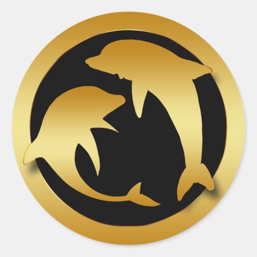 GOLD DANCING DOLPHINS RONDE STICKER (Voorkant)