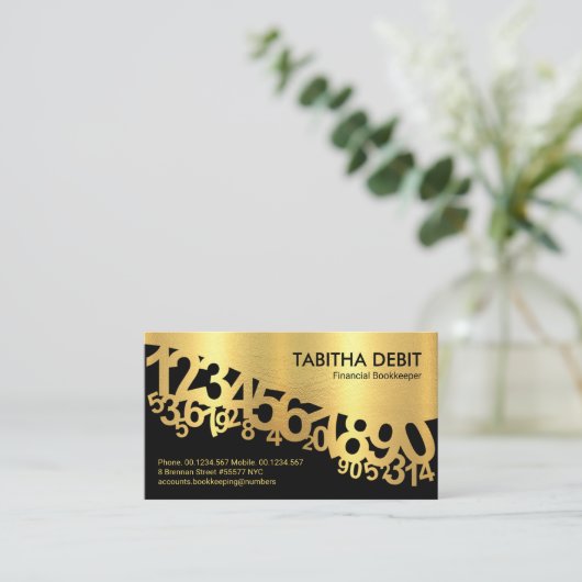 Gold Dancing Numbers Wave Bookeping Visitekaartje (Staand voorkant)