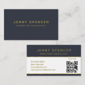 Gold dark blue Minimalist QR Code Professional Visitekaartje (Voorkant / Achterkant)