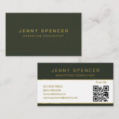 Gold dark green-minimalist QR-code Professional Visitekaartje (Voorkant / Achterkant)