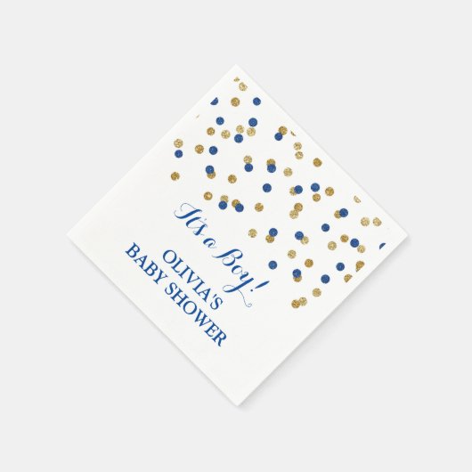 Gold Dark Navy Blue Confetti Baby shower Servet (Hoek)