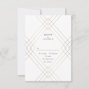 Gold Dark Navy Elegance Diamond Geo Deco Wedding RSVP Kaartje