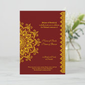  Gold Dark Red Mehendi Henna Indian Kaart (Staand voorkant)