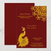 Gold Dark Red Mehendi Henna Indian Kaart (Voorkant / Achterkant)