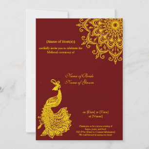 Gold Dark Red Mehendi Henna Indian Kaart
