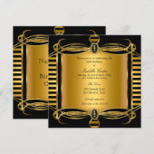 Gold Deco Black Stripe Pearl Birthday Party Kaart (Voorkant / Achterkant)