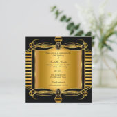 Gold Deco Black Stripe Pearl Birthday Party Kaart (Staand voorkant)