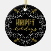 Gold Deco Festive Foliage Holiday Foto Keramisch Ornament (Voorkant)