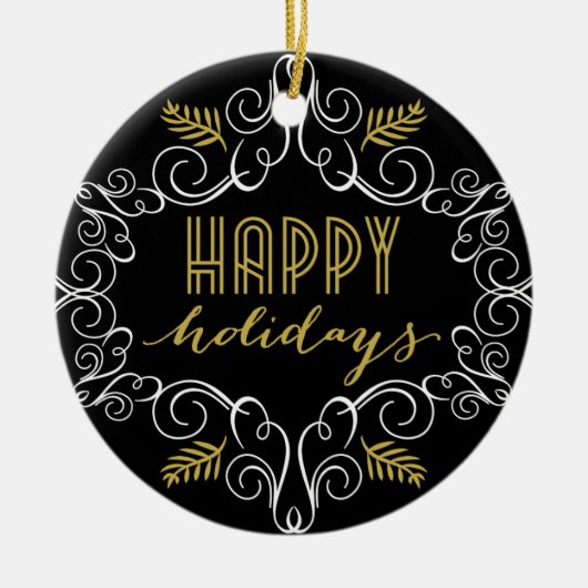  Gold Deco Festive Foliage Holiday Foto Keramisch Ornament (Voorkant)