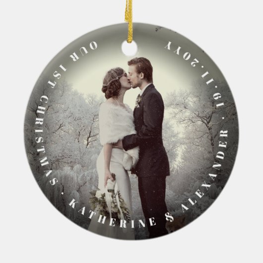 Gold Deco Festive Foliage Holiday Foto Keramisch Ornament (Achterkant)