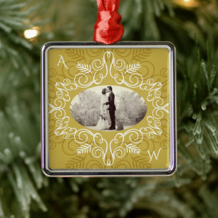 Gold Deco Lijst Festive Foliage Chic Photo Metalen Ornament