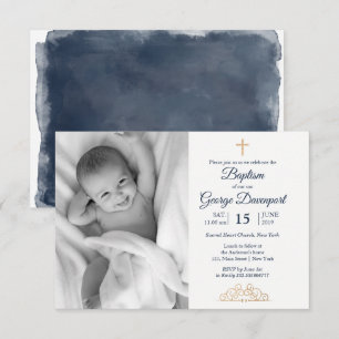 Gold decor Baptism aangepaste fotouitnodiging Kaart