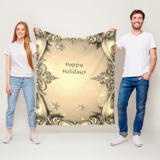 Gold Decorative Holiday Fleece Blanket (In situ)