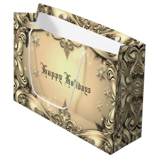 Gold Decorative Holiday Gift Bag Groot Cadeauzakje (Voorkant Gekanteld)