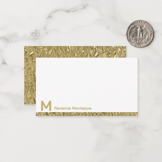 Gold Decorative Lined Modern Monogram Name Notitiekaartje (Voorkant / Achterkant in situ)