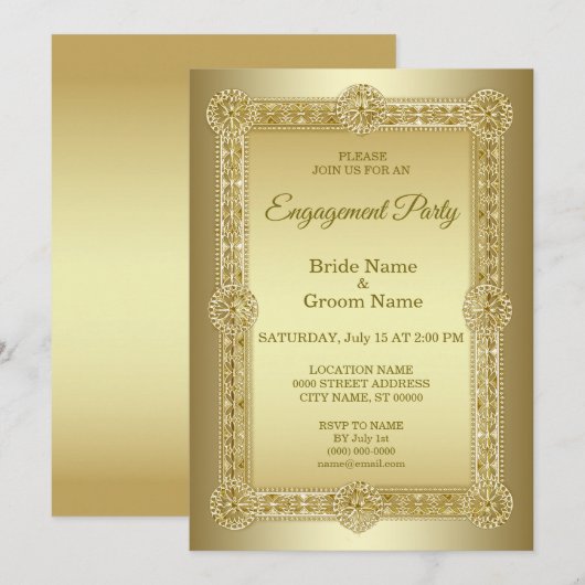Gold Decorative Verloving Invitation Kaart (Voorkant / Achterkant)