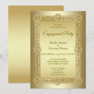 Gold Decorative Verloving Invitation Kaart