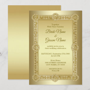 Gold Decorative Wedding Invitation Kaart