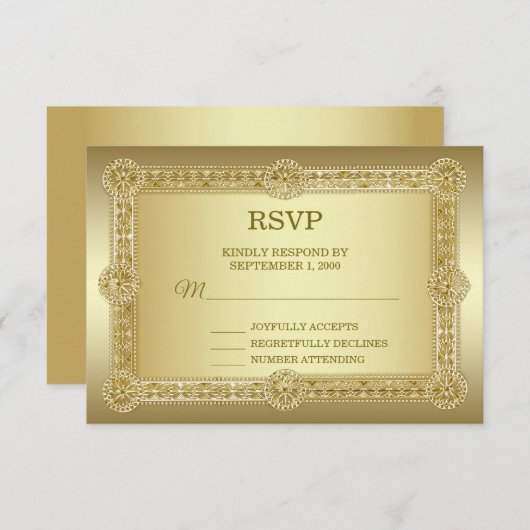 Gold Decorative Wedding RSVP-kaart RSVP Kaartje (Voorkant / Achterkant)