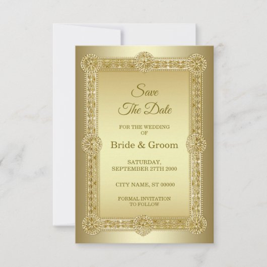 Gold Decorative Wedding Save the Date (Voorkant)