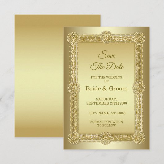 Gold Decorative Wedding Save the Date (Voorkant / Achterkant)