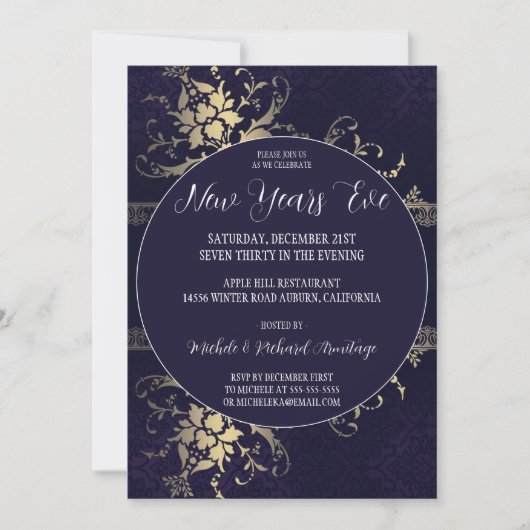 Gold Deep Blue Celebration New Years Uitnodiging (Voorkant)