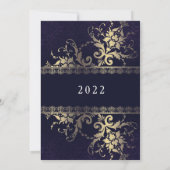 Gold Deep Blue Celebration New Years Uitnodiging (Achterkant)