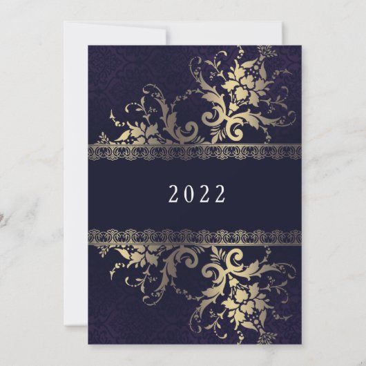 Gold Deep Blue Celebration New Years Uitnodiging (Achterkant)