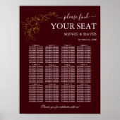 Gold Deep Burgundy 12 Table Seating Chart Wedding Poster (Voorkant)