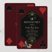 Gold Deep Burgundy Art Deco Gatsby Casino Birthday Kaart (Voorkant / Achterkant)