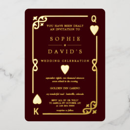 Gold Deep Burgundy Casino Vegas Poker Wedding Folie Uitnodiging